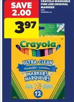 Real Canadian Superstore CRAYOLA WASHABLE FINE LINE ORIGINAL MARKERS, 12' S offer