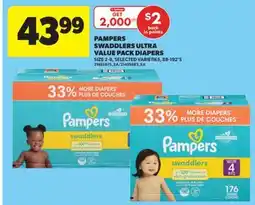 Real Canadian Superstore PAMPERS SWADDLERS ULTRA VALUE PACK DIAPERS,SIZE 2-8 , 88-192' S offer