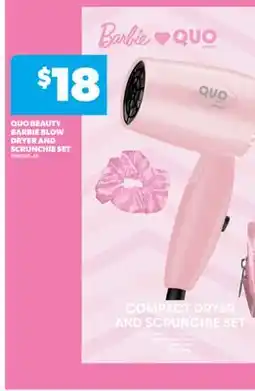 Real Canadian Superstore QUO BEAUTY BARBIE BLOW DRYER AND SCRUNCHIE SET offer