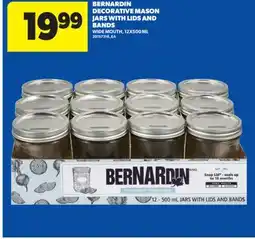 Real Canadian Superstore BERNARDIN DECORATIVE MASON JARS WITH LIDS AND BANDS WIDE MOUTH, 12x500ML offer