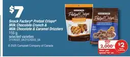 Real Canadian Superstore SNACK FACTORY PRETZEL CRISPS MILK CHOCOLATE CRUNCH & MILK CHOCOLATE & CARAMEL DRIZZLERS, 155 G offer