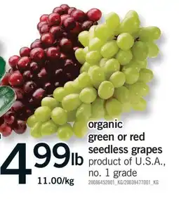 Fortinos ORGANIC GREEN OR RED SEEDLESS GRAPES offer