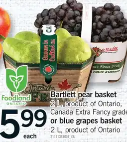 Fortinos BARTLETT PEAR BASKET 2 L, OR BLUE GRAPES BASKET, 2 L offer