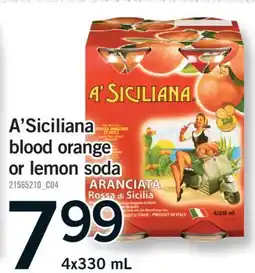 Fortinos A'SICILIANA BLOOD ORANGE OR LEMON SODA, 4x330 ML offer