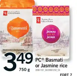 Fortinos PC BASMATI OR JASMINE RICE, 750 G offer