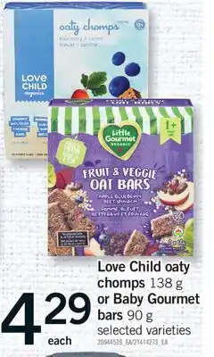 Fortinos LOVE CHILD OATY CHOMPS 138 G OR BABY GOURMET BARS 90 G offer