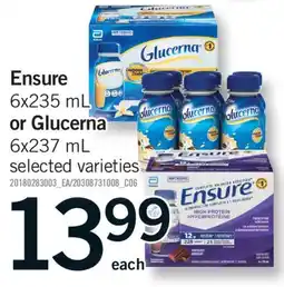 Fortinos ENSURE 6X235 ML OR GLUCERNA 6X237 ML offer