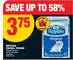No Frills ROYALE FACIAL TISSUE, 6x72/100 sheets offer