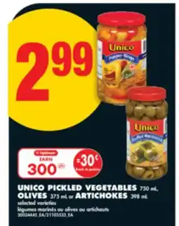 No Frills UNICO PICKLED VEGETABLES 750 ML, OLIVES 375 ML OR ARTICHOKES 398 ML offer