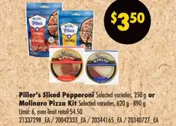 No Frills PILLER'S SLICED PEPPERONI, 250 G OR MOLINARO PIZZA KIT, 620 G-890 G offer