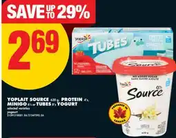 No Frills YOPLAIT SOURCE, 630 G, PROTEIN, 4' S, MINIGO, 6' S OR TUBES, 8' S YOGURT offer