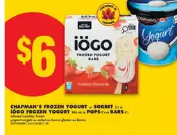No Frills CHAPMAN'S FROZEN YOGURT OR SORBET, 2 L OR IÖGO FROZEN YOGURT, 946 ML OR POPS, 8'S OR BARS, 4'S offer