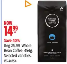 Canadian Tire Whole Bean Coffee, 454g. Selected varieties offer