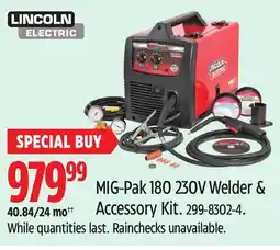 Canadian Tire Lincoln Electric MIG-Pak 180 230V Welder & Accessory Kit offer