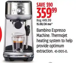 Canadian Tire Breville Bambino Espresso Machine. Thermojet heating system to help provide optimum extraction offer
