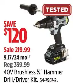 Canadian Tire 40V Brushless 1⁄2˝ Hammer Drill/Driver Kit offer