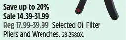 Canadian Tire Motomaster Selected Oil Filter Pliers and Wrenches offer