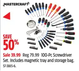 Canadian Tire Mastercraft 100-Pc Screwdriver Set. Includes magnetic tray and storage bag offer