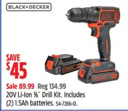 Canadian Tire Black + Decker 20V Li-Ion 3⁄8˝ Drill Kit offer