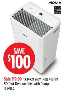 Canadian Tire 50-Pint Dehumidifier with Pump offer