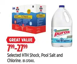 Canadian Tire Selected HTH Shock, Pool Salt and Chlorine offer