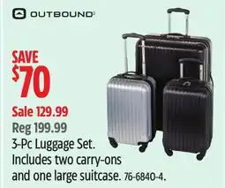 Canadian Tire Outbound 3-Pc Luggage Set. Includes two carry-ons and one large suitcase offer