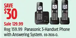 Canadian Tire Panasonic 3-Handset Phone with Answering System offer