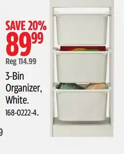 Canadian Tire For Living 3-Bin Organizer, White offer