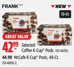 Canadian Tire Selected FRANK Coffee K-Cup Pods. 72-ct offer