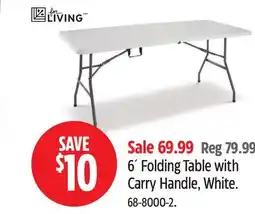 Canadian Tire For Living 6´ Folding Table with Carry Handle, White offer