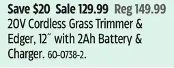 Canadian Tire WORX 20V Cordless Grass Trimmer & Edger, 12 with 2Ah Battery & Charger offer