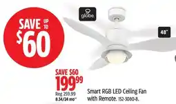 Canadian Tire Globe Smart RGB LED Ceiling Fan with Remote offer