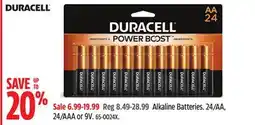 Canadian Tire Duracell Alkaline Batteries. 24/AA, 24/AAA or 9V offer