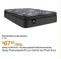Ashley Furniture Sealy Posturepedic Lux Hybrid Isa Plush Euro Pillow Top 15.5 inch Mattress, Size: Queen offer