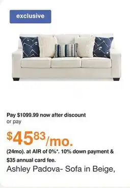 Ashley Furniture Ashley Padova- Sofa in Beige, Fabric offer