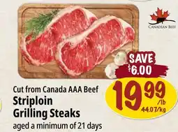 Farm Boy Cut from Canada AAA Beef Striploin Grilling Steaks offer