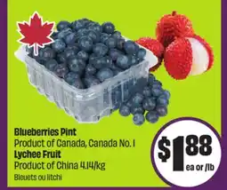 Chalo FreshCo Blueberries Pint Product of Canada, Canada No. 1 Lychee Fruit Product of China 4.14/kg offer