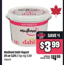 Chalo FreshCo Modhani Dahi Yogurt 2% or 3.2% 2 kg offer