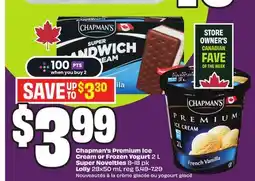 Chalo FreshCo Chapman's Premium Ice Cream or Frozen Yogurt 2 L Super Novelties 8-18 pk Lolly 28x50 mL offer