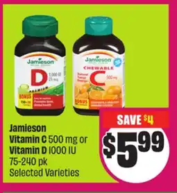 Chalo FreshCo Jamieson Vitamin C 500 mg or Vitamin D 1000 IU 75-240 pk Selected Varieties offer