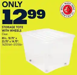 RONA RONA STORAGE TOTE WITH WHEELS 80-L. 18.75 x 23.75 x 14.75 offer
