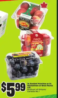 Chalo FreshCo 3L Basket Peaches or 2L Nectarines or Blue Plums 1.5L Product of Ontario Canada No. 1 offer
