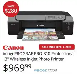 Vistek Canon imagePROGRAF PRO-310 Professional 13 Wireless Inkjet Photo Printer offer