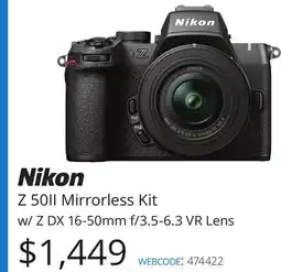 Vistek Nikon Z 50II Mirrorless Kit w/ Z DX 16-50mm f/3.5-6.3 VR Lens offer