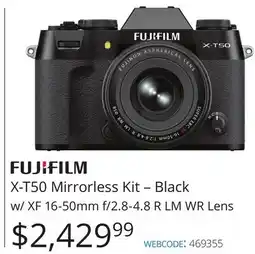 Vistek Fujifilm X-T50 Mirrorless Kit – Black w/ XF 16-50mm f/2.8-4.8 R LM WR Lens offer
