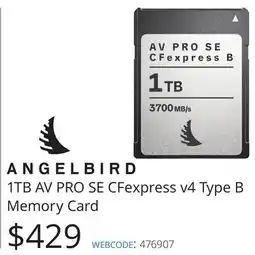 Vistek 1TB AV PRO SE CFexpress v4 Type B Memory offer