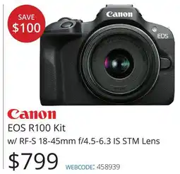 Vistek Canon EOS R100 Kit w/ RF-S 18-45mm f/4.5-6.3 IS STM Lens offer
