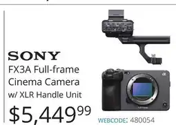 Vistek SONY FX3A Full-frame Cinema Camera w/XLR Handle Unit offer