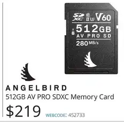 Vistek ANGELBIRD 512GB AV PRO SDXC Memory Card offer
