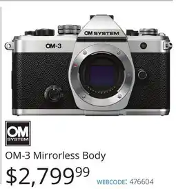 Vistek OM System OM-3 Mirrorless Body offer